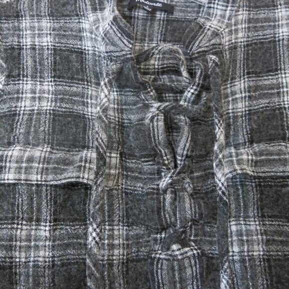 MADEWELL Terrace Wool Blend Top Lace Up Plaid Black White Size S - Picture 2 of 5